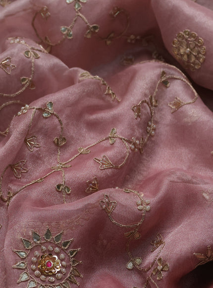 Baby Pink Tissue Organza Embroidery Silk Saree