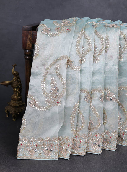 Pastel Green Tissue Organza Embroidery Silk Saree