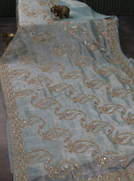 Pastel Green Tissue Organza Embroidery Silk Saree