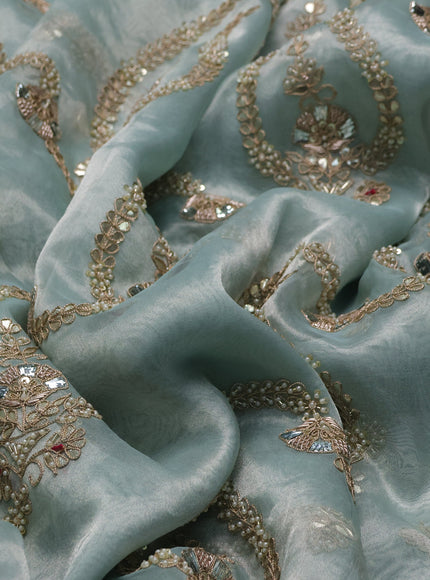 Pastel Green Tissue Organza Embroidery Silk Saree
