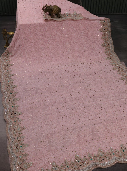 Peach Georgette Chikankari Embroidery Silk Saree