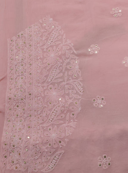 Peach Georgette Chikankari Embroidery Silk Saree