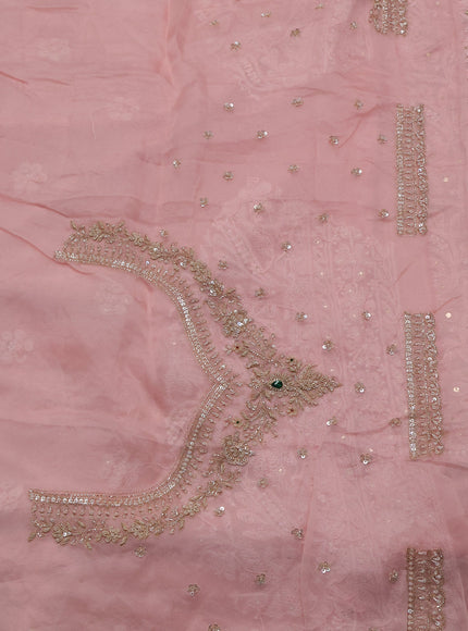 Peach Georgette Chikankari Embroidery Silk Saree