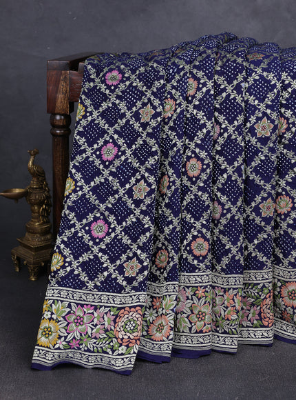 Navy Blue Georgette Bandhani Silk Saree