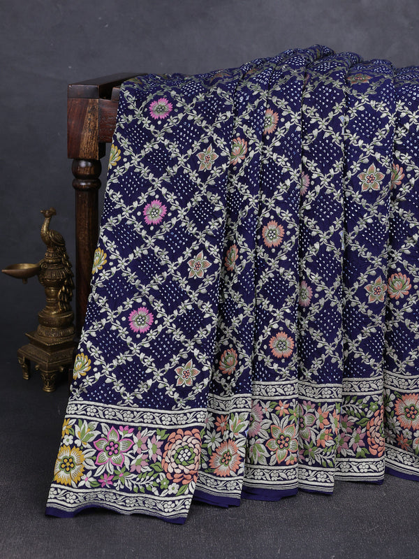 Navy Blue Georgette Bandhani Silk Saree