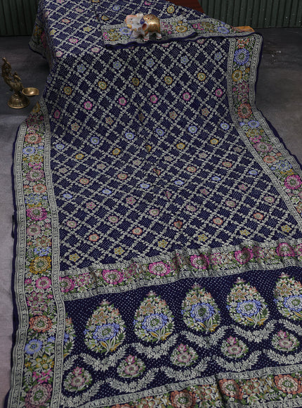 Navy Blue Georgette Bandhani Silk Saree