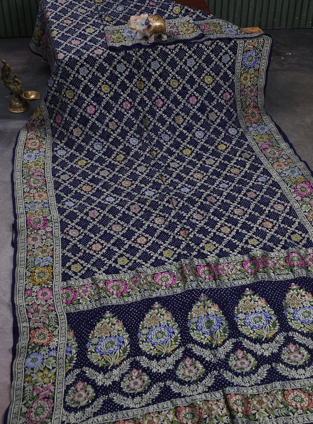 Navy Blue Georgette Bandhani Silk Saree