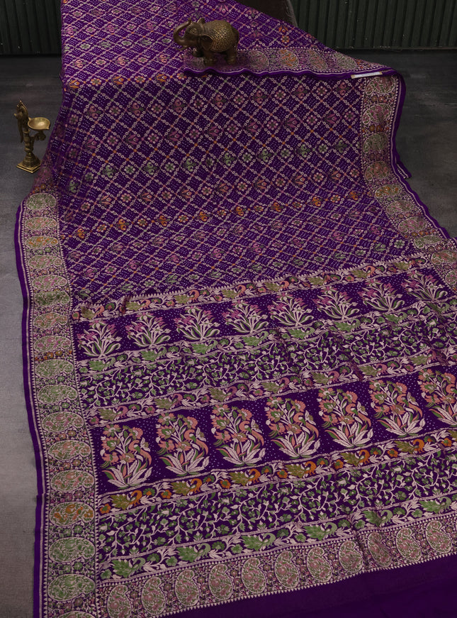 Purple Georgette Bandhani Silk Saree