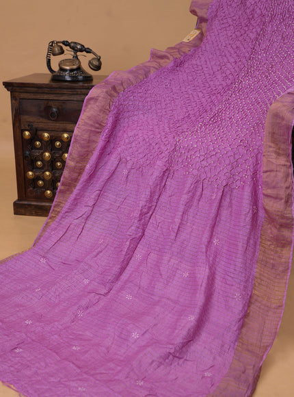 Lavender Tussar Bandhani Embroidery Saree