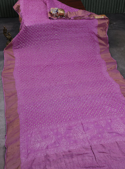 Lavender Tussar Bandhani Embroidery Saree