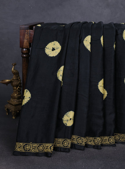 Black Gajji Bandhani Silk Embroidery Saree