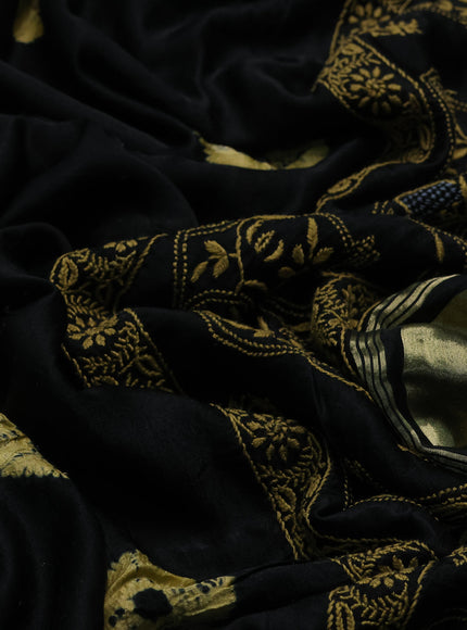 Black Gajji Bandhani Silk Embroidery Saree