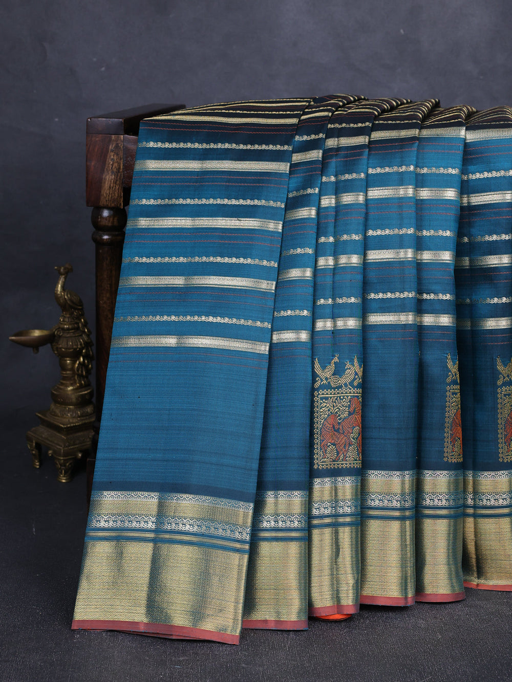 Peacock Green Pure Kanchipuram Silk Saree