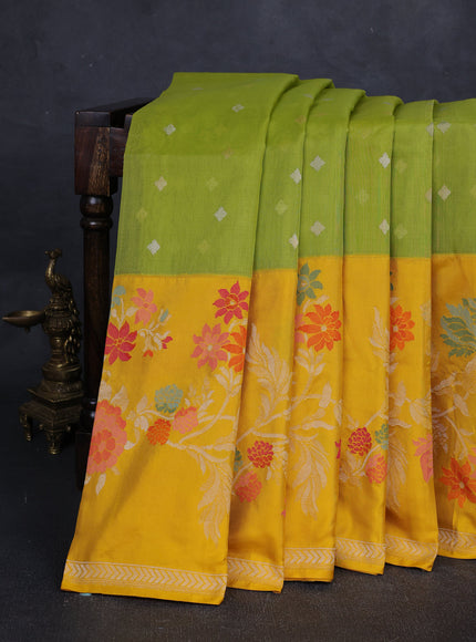 Lime Green - Yellow Banarasi Kora Silk Saree