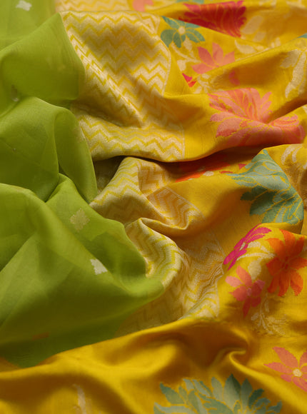 Lime Green - Yellow Banarasi Kora Silk Saree