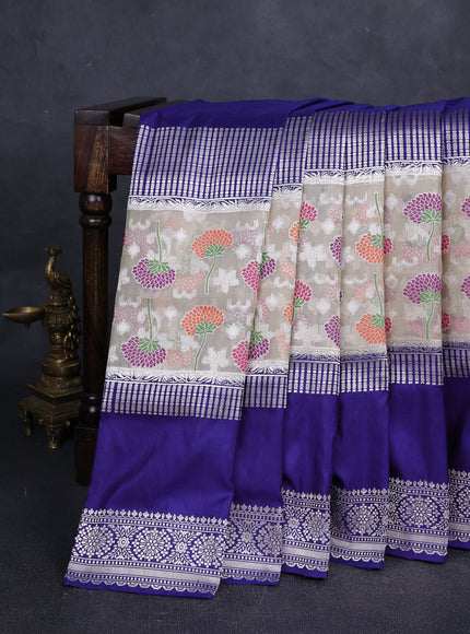 Blue - Beige Banarasi Kora Silk Saree