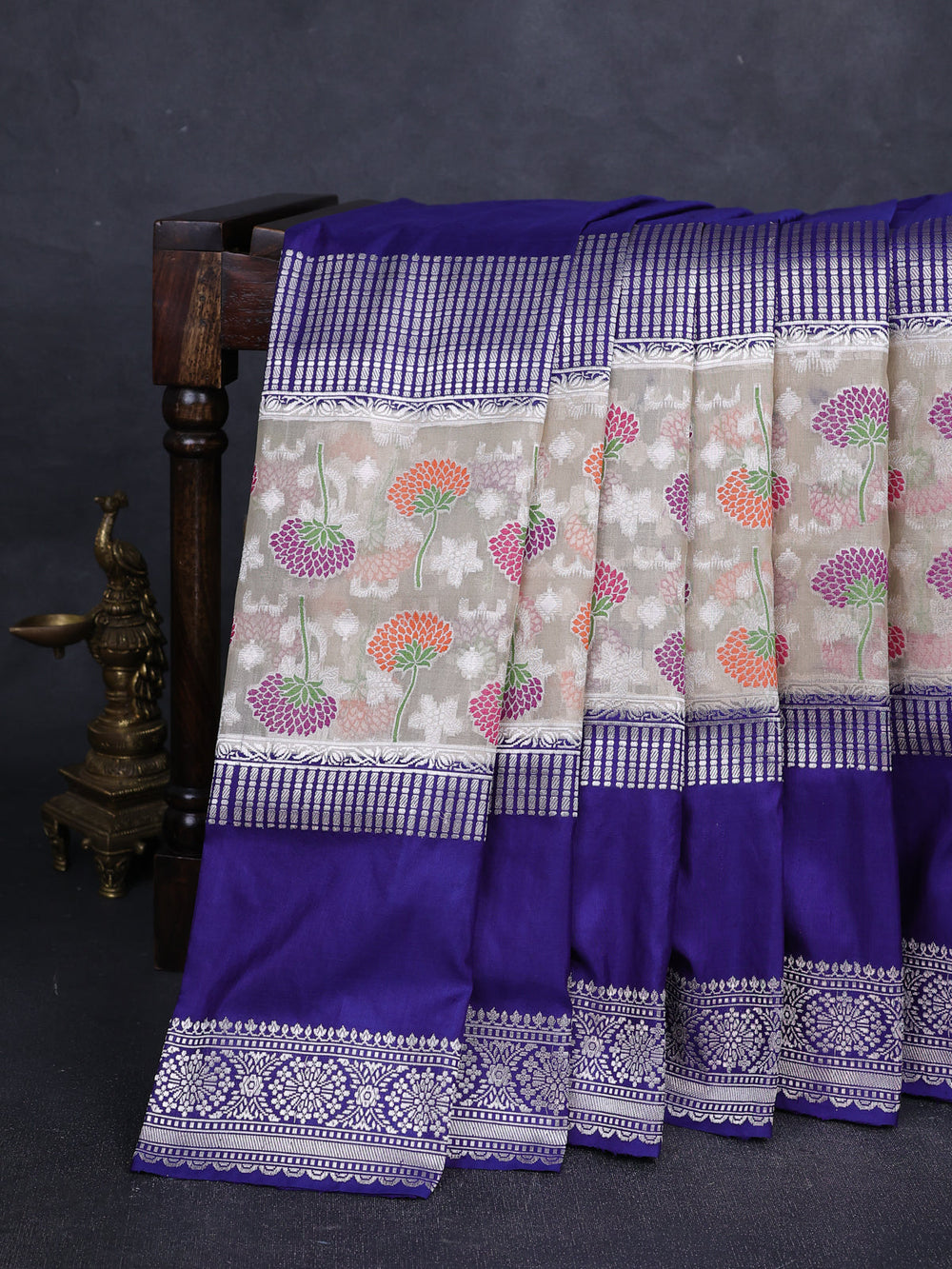 Blue - Beige Banarasi Kora Silk Saree