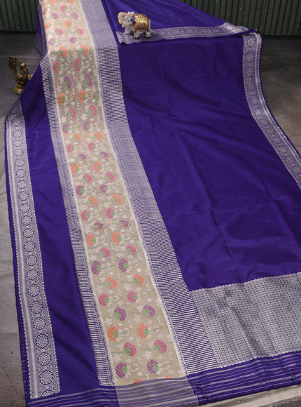 Blue - Beige Banarasi Kora Silk Saree