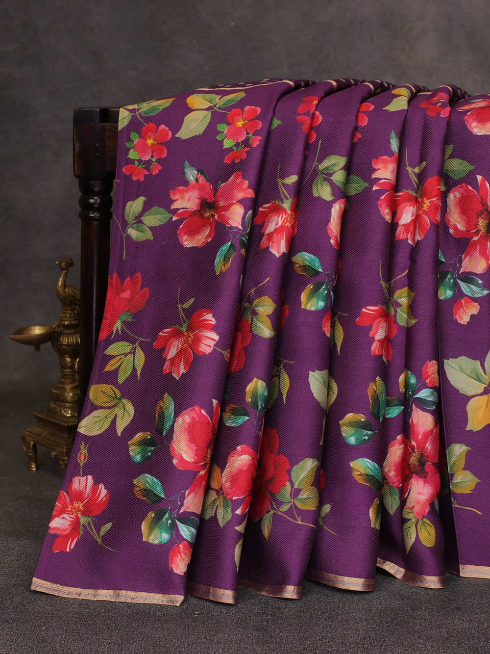 Purple Printed Tussar Silk Saree