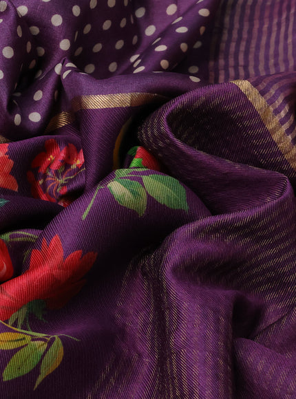 Purple Printed Tussar Silk Saree
