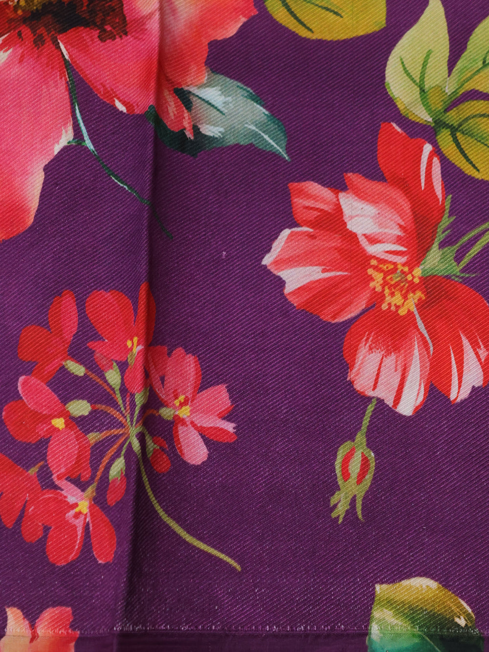 Purple Printed Tussar Silk Saree