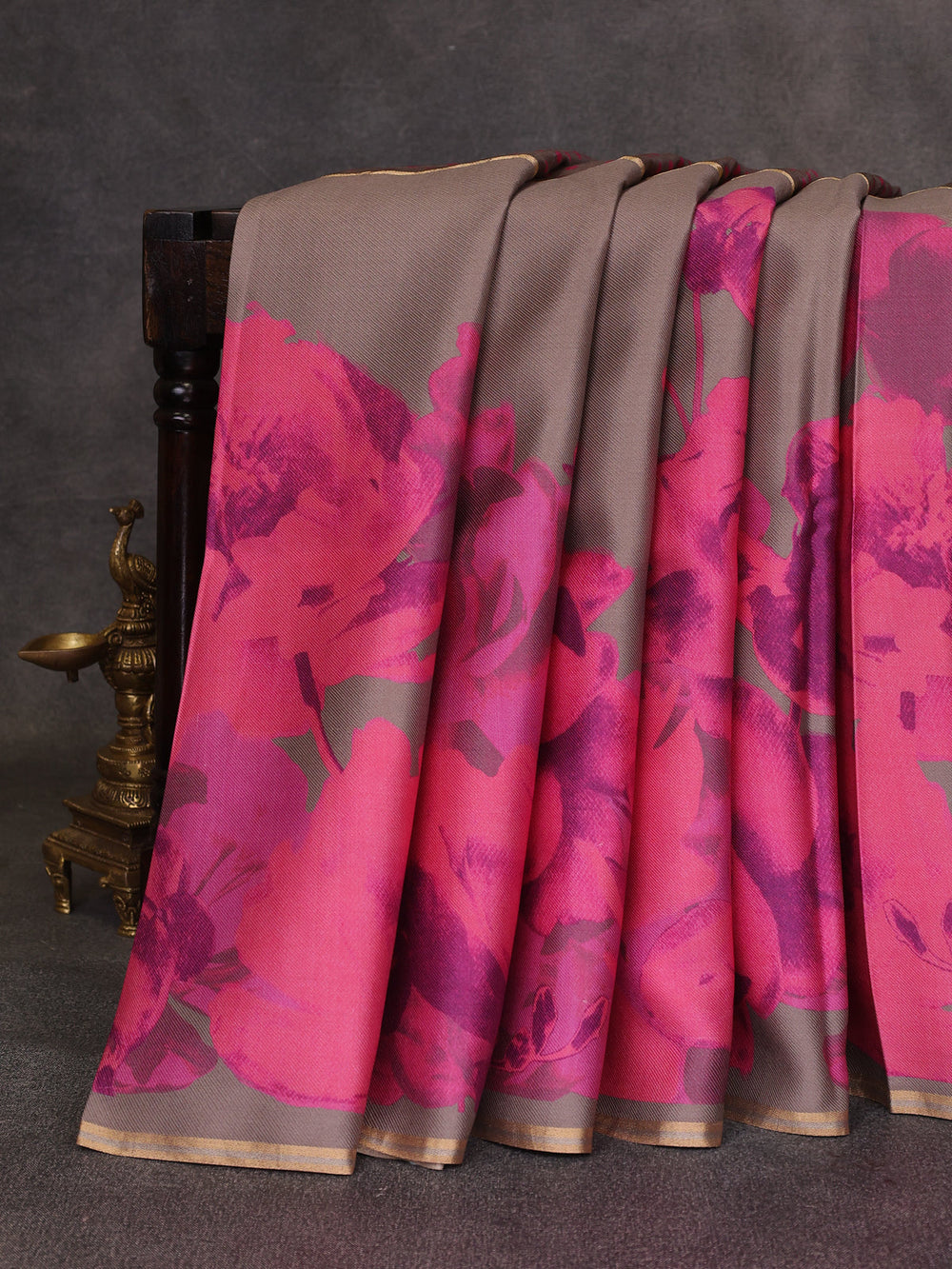 Beige Printed Tussar Silk Saree