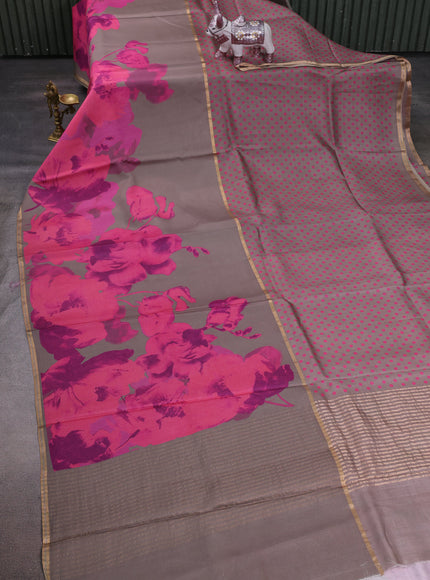 Beige Printed Tussar Silk Saree