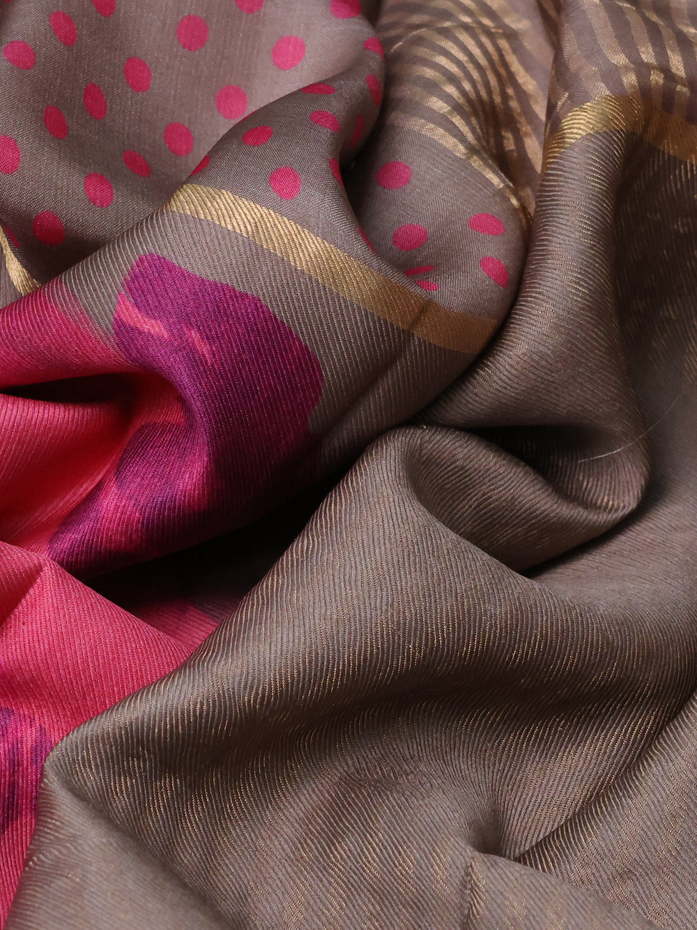 Beige Printed Tussar Silk Saree