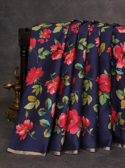 Blue Printed Tussar Silk Saree