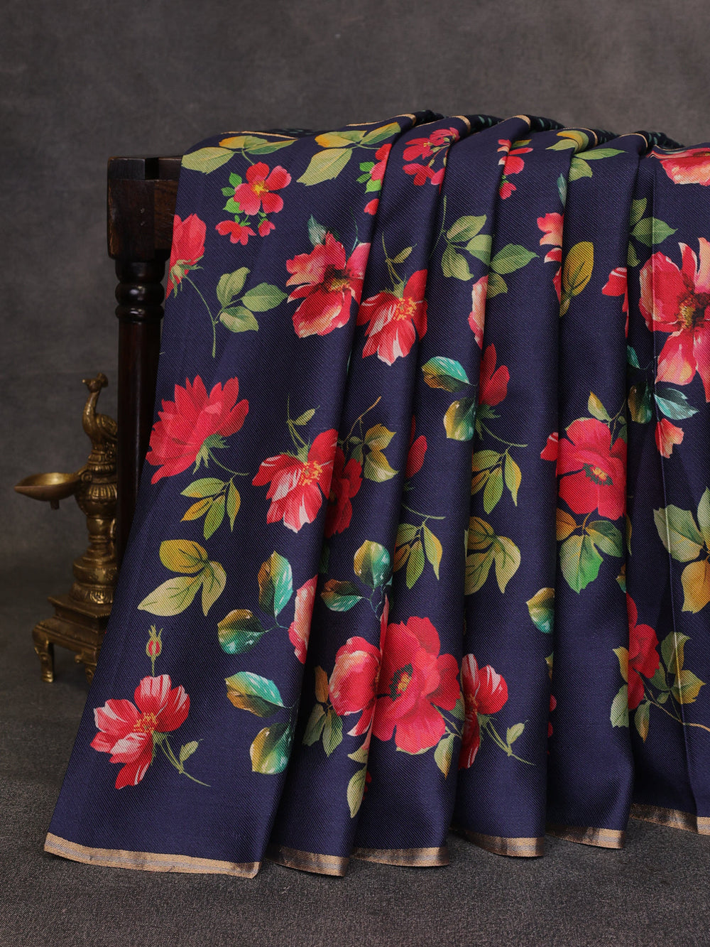 Blue Printed Tussar Silk Saree