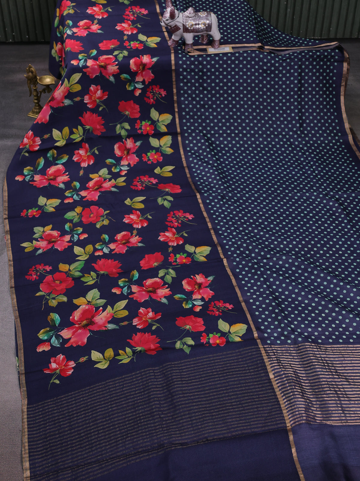 Blue Printed Tussar Silk Saree