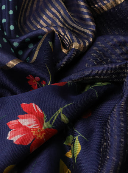 Blue Printed Tussar Silk Saree