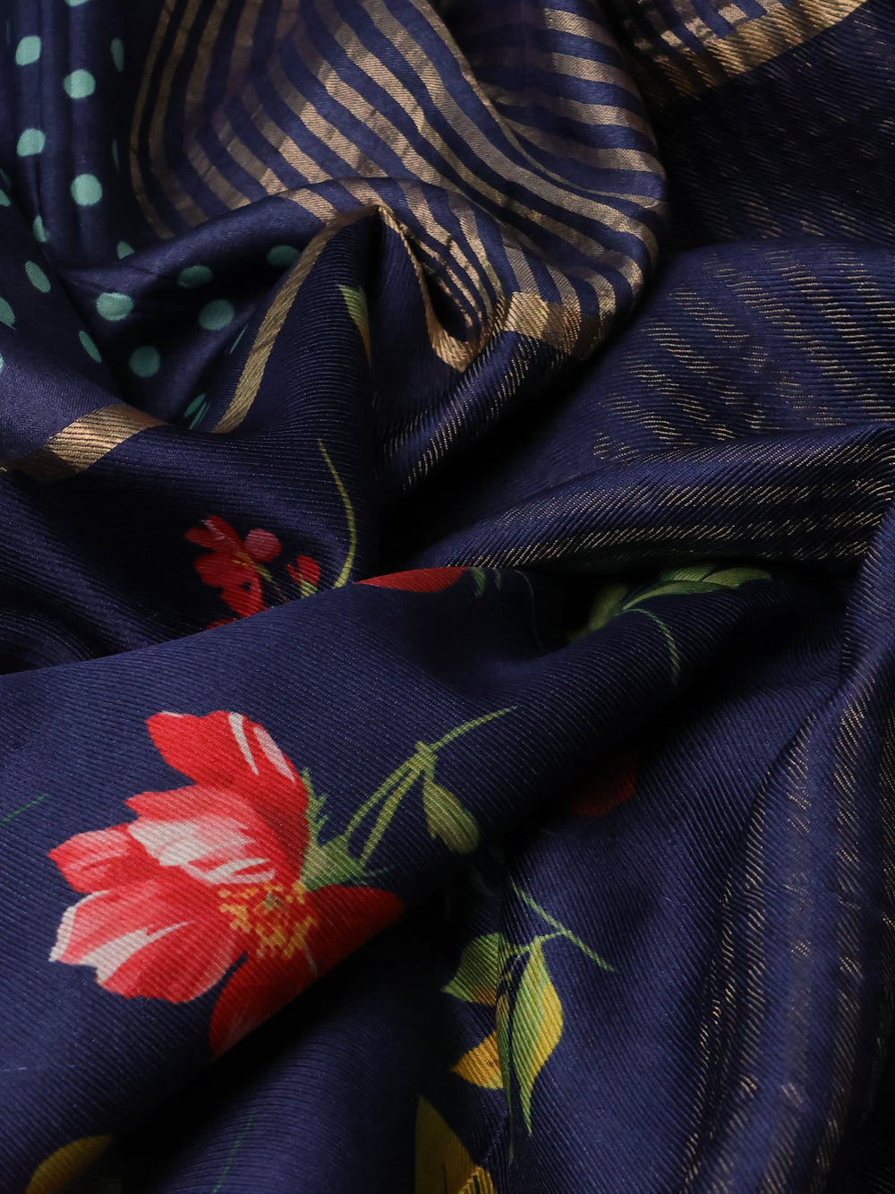 Blue Printed Tussar Silk Saree
