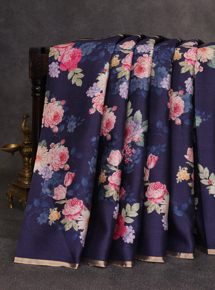 Blue Printed Tussar Silk Saree
