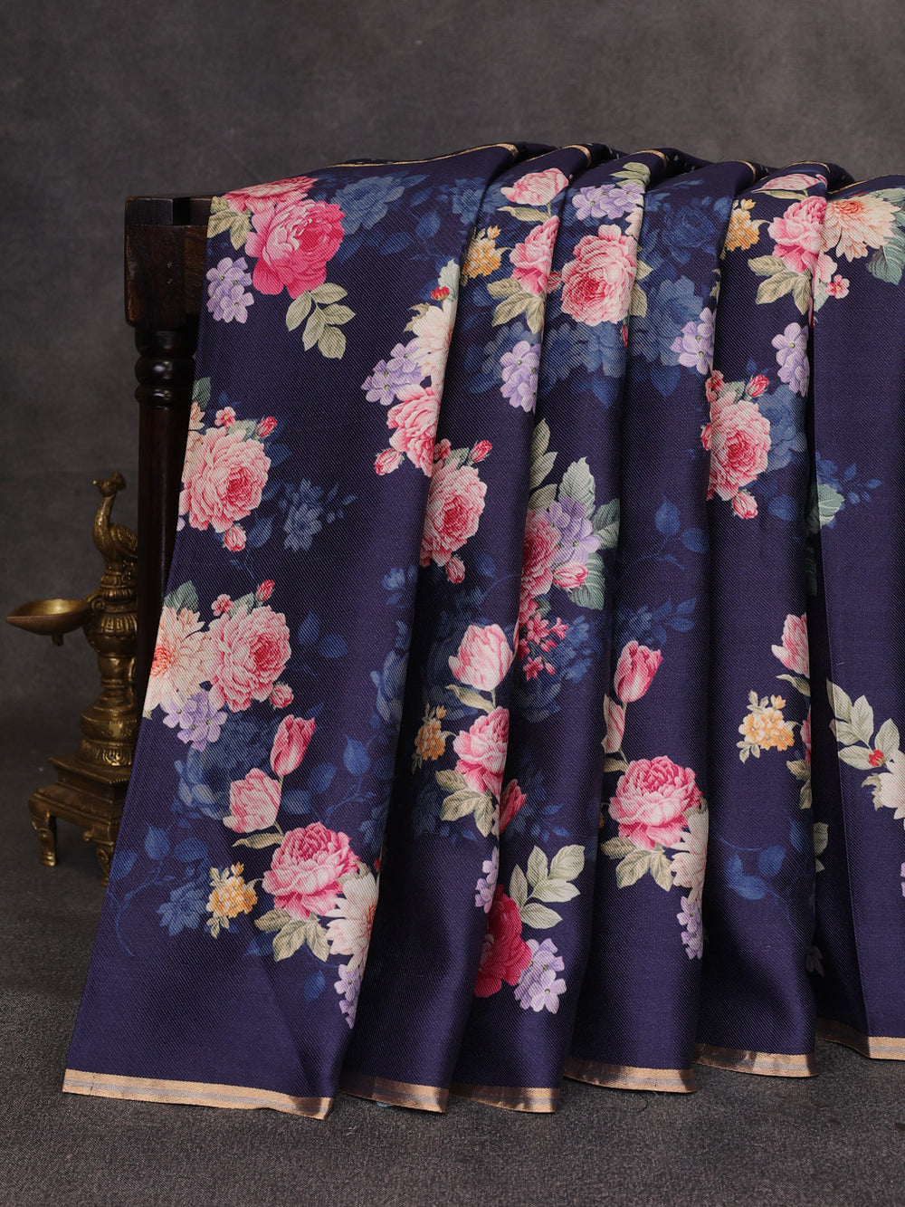 Blue Printed Tussar Silk Saree