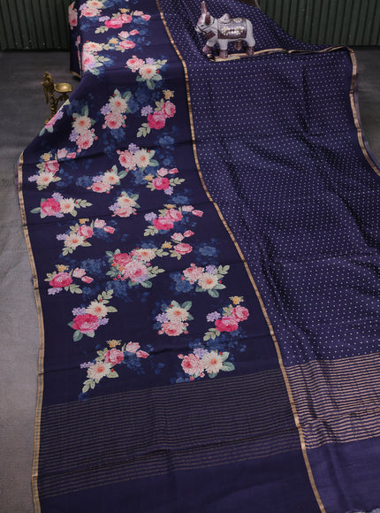 Blue Printed Tussar Silk Saree
