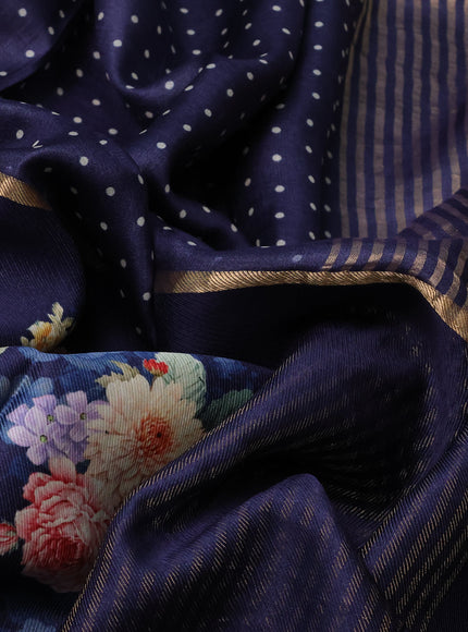 Blue Printed Tussar Silk Saree