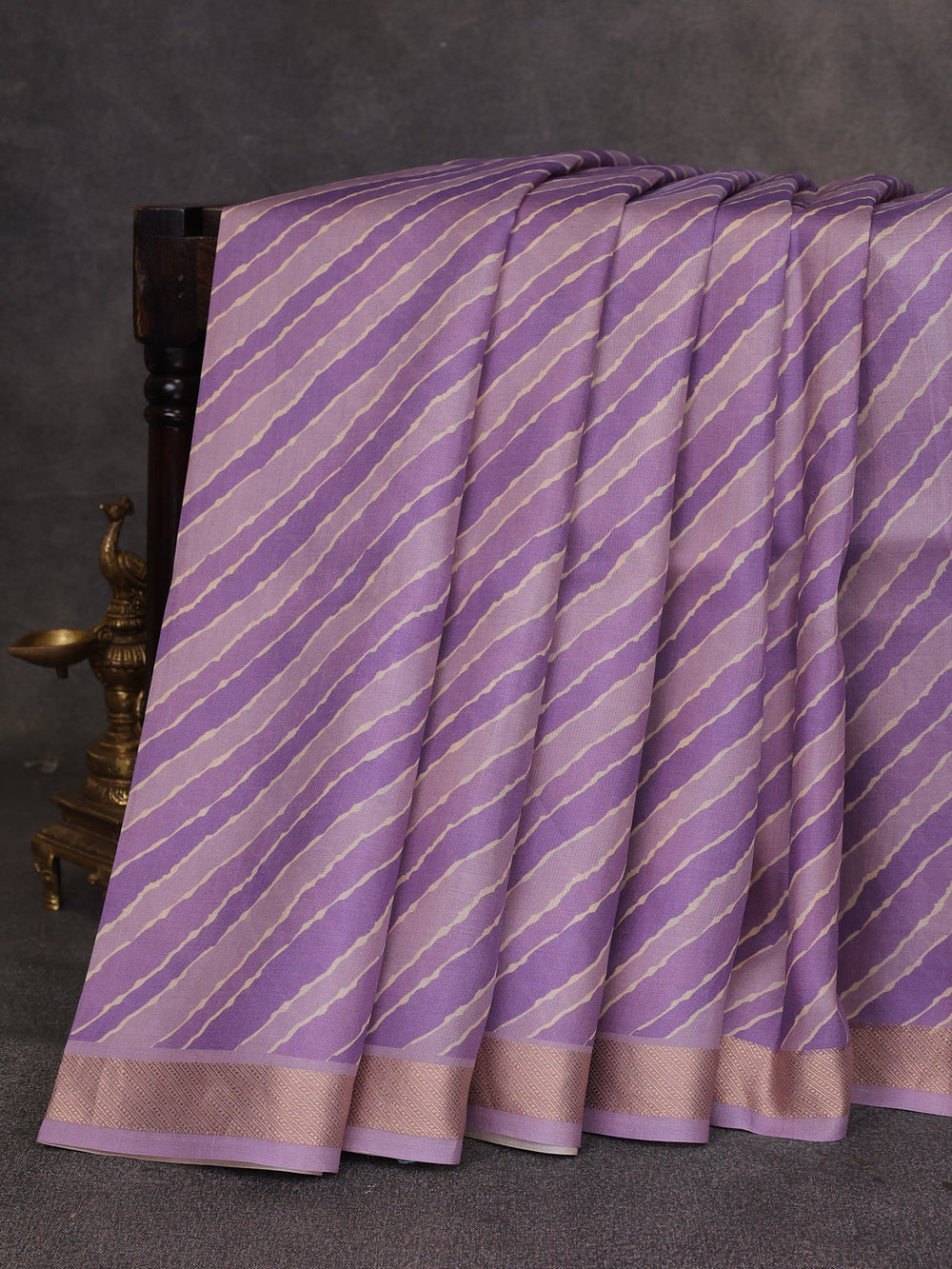 Lilac Printed Tussar Silk Saree
