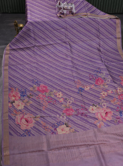 Lilac Printed Tussar Silk Saree