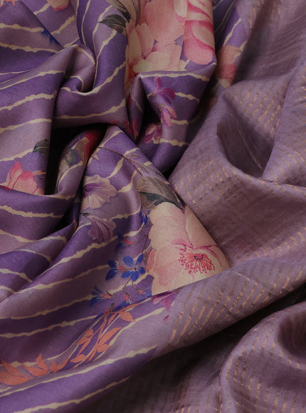 Lilac Printed Tussar Silk Saree