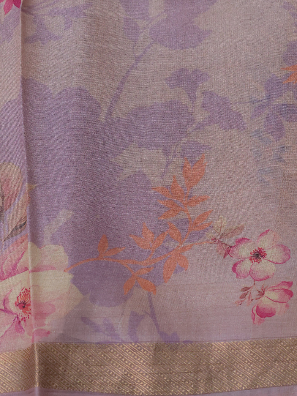 Lilac Printed Tussar Silk Saree