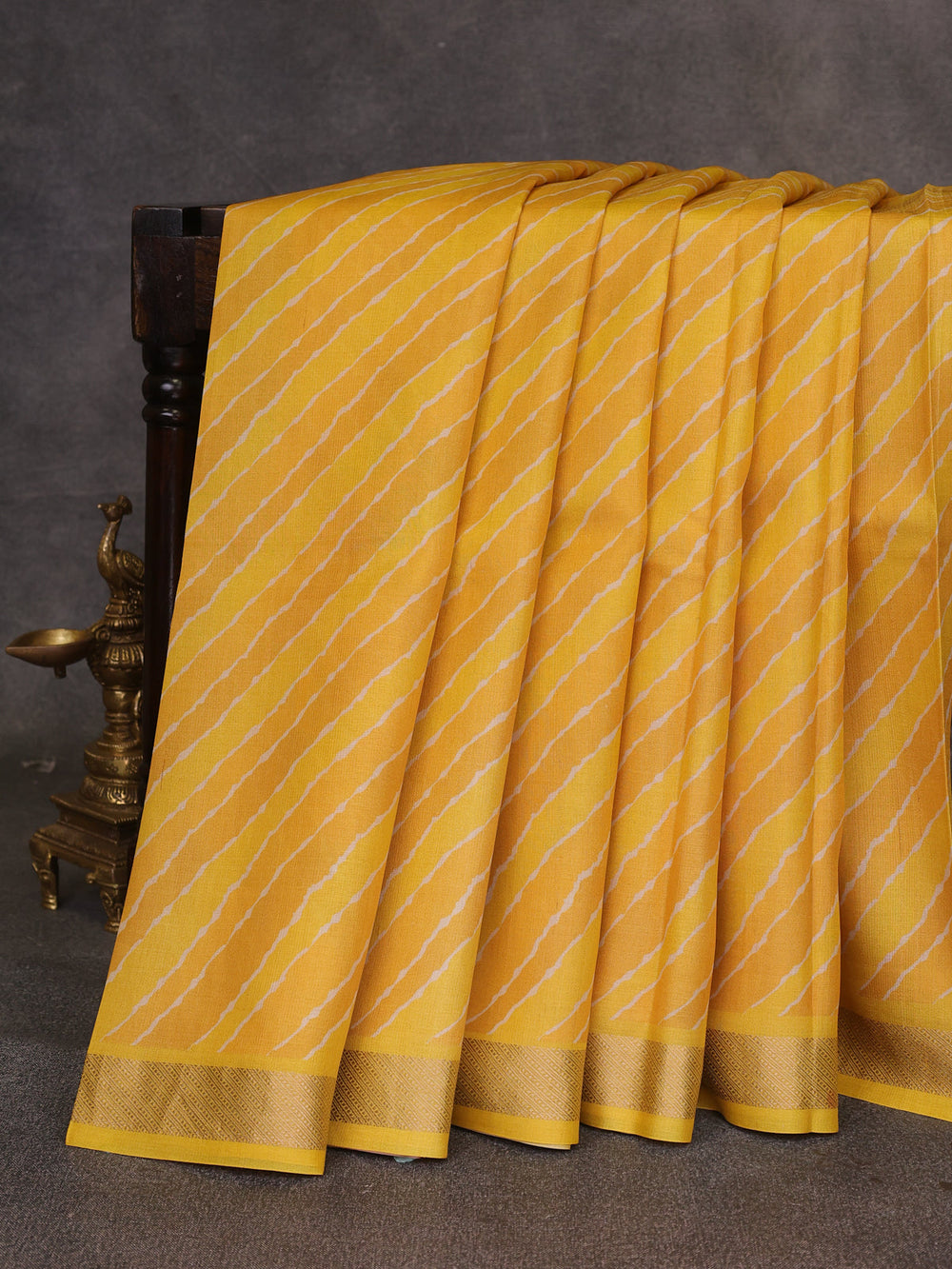 Yellow Printed Tussar Silk Saree