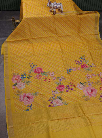 Yellow Printed Tussar Silk Saree