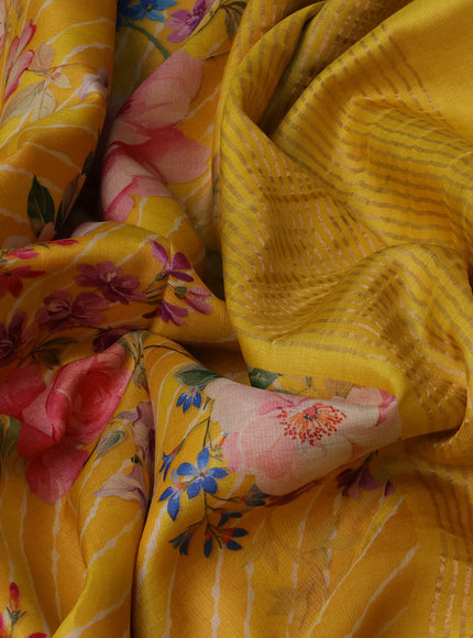 Yellow Printed Tussar Silk Saree