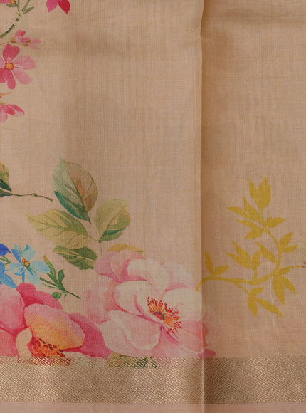 Yellow Printed Tussar Silk Saree