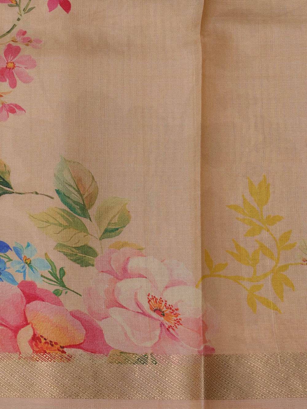Yellow Printed Tussar Silk Saree