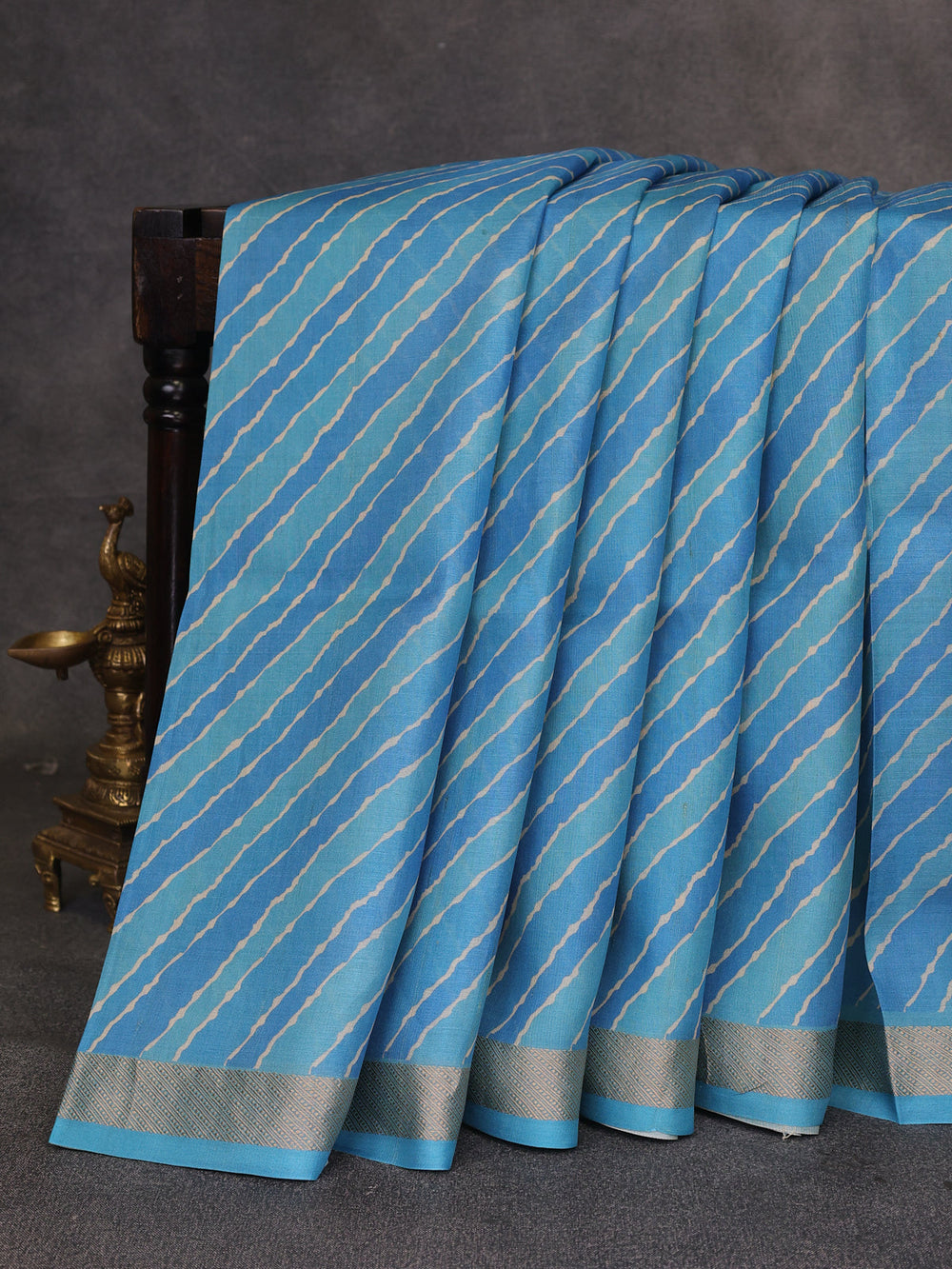 Blue Printed Tussar Silk Saree