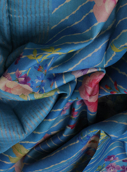 Blue Printed Tussar Silk Saree