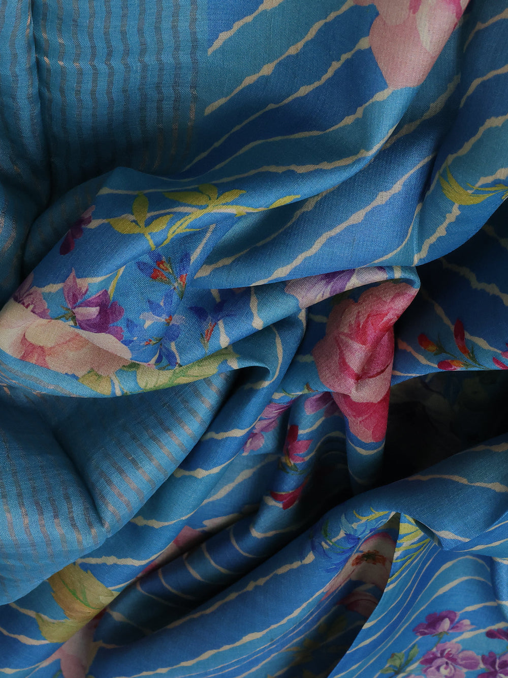 Blue Printed Tussar Silk Saree