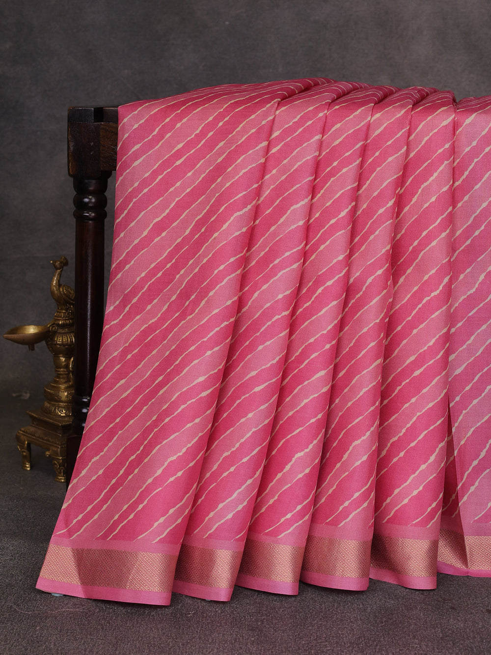 Gajri Pink Printed Tussar Silk Saree